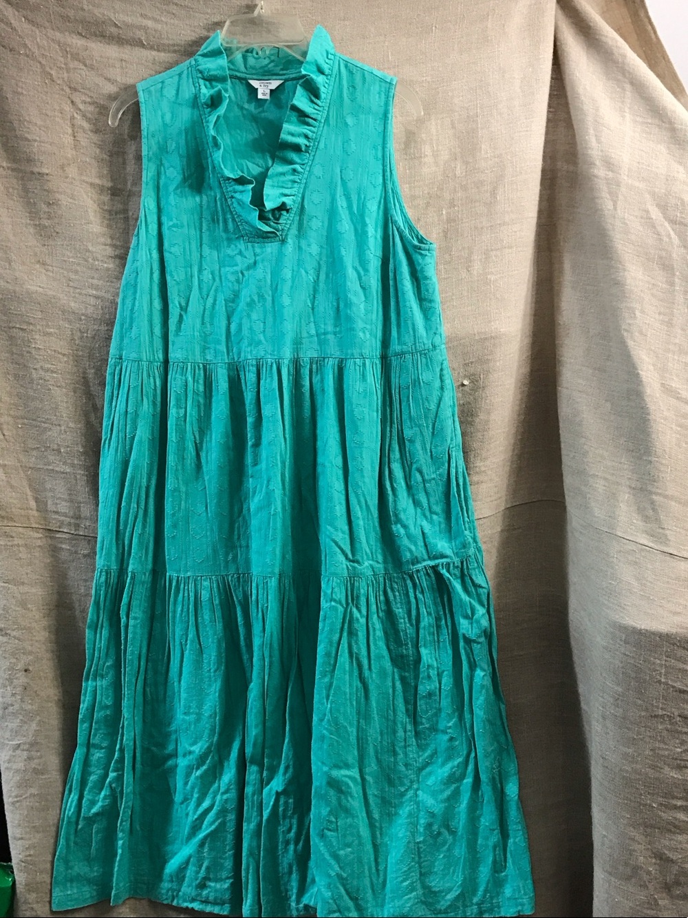 crown & ivy Teal Ruffled V-Neck Sleeveless Maxi Dress Size Large